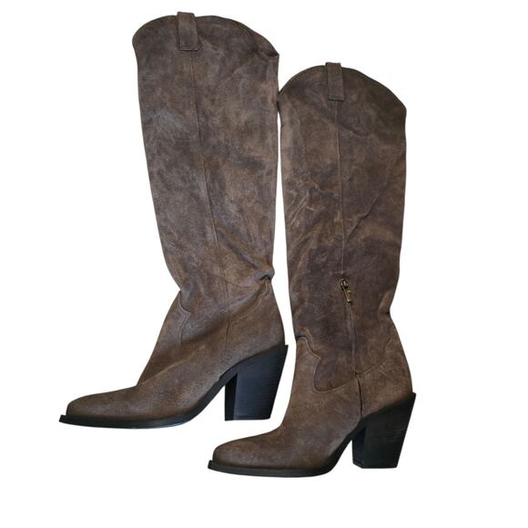 Sundance Cavaliere Tall Slouch Boots Square Toe Gray Suede Soft Cowgirl Boho 9.5 - Picture 3 of 7